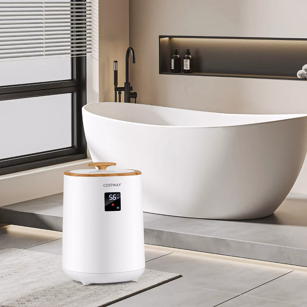 Scaldabiancheria Costway da 18L con schermo LED e spegnimento automatico, secchio portatile per asciugamani caldi, bianco