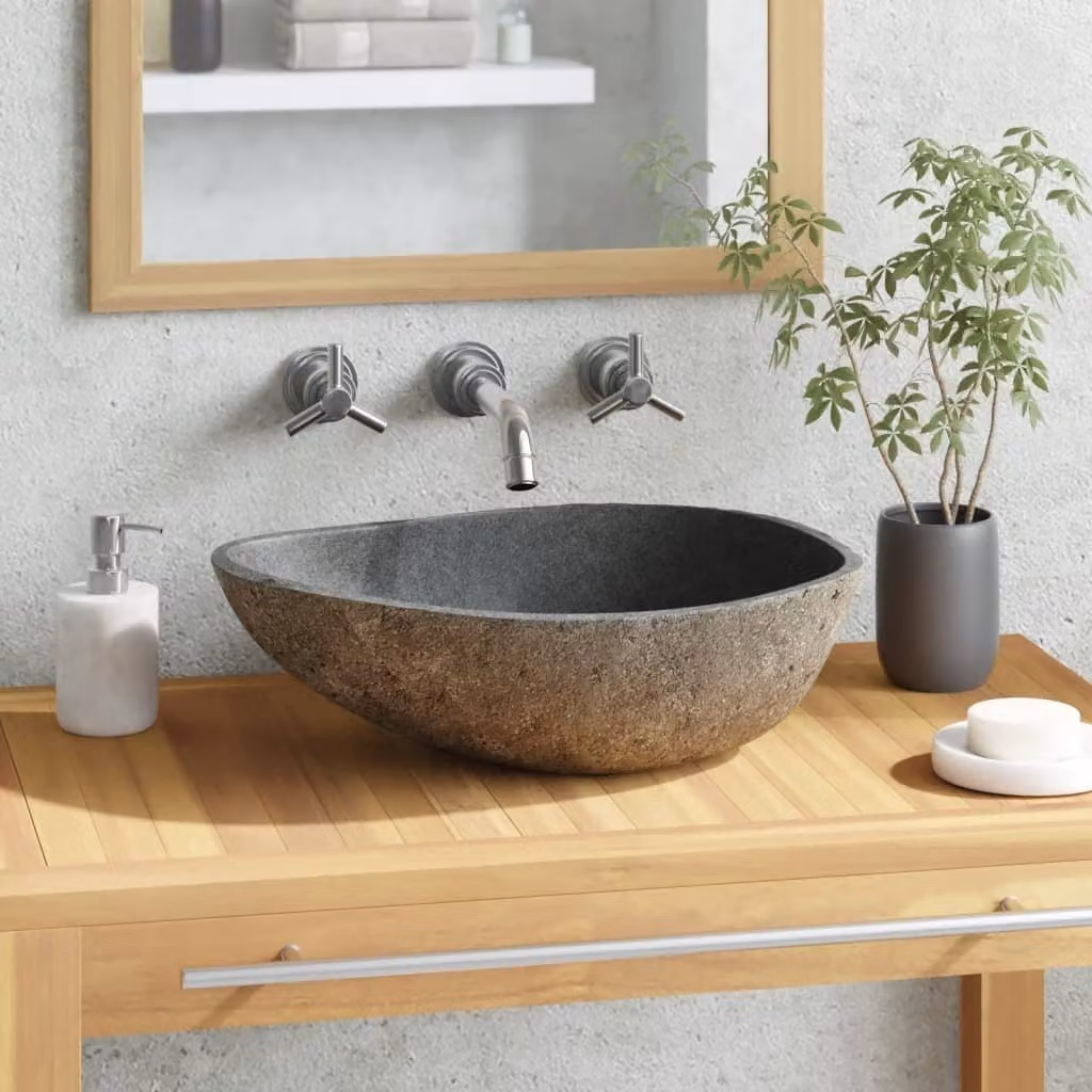 The Living Store Lavabo in pietra di fiume ovale 37-46 cm