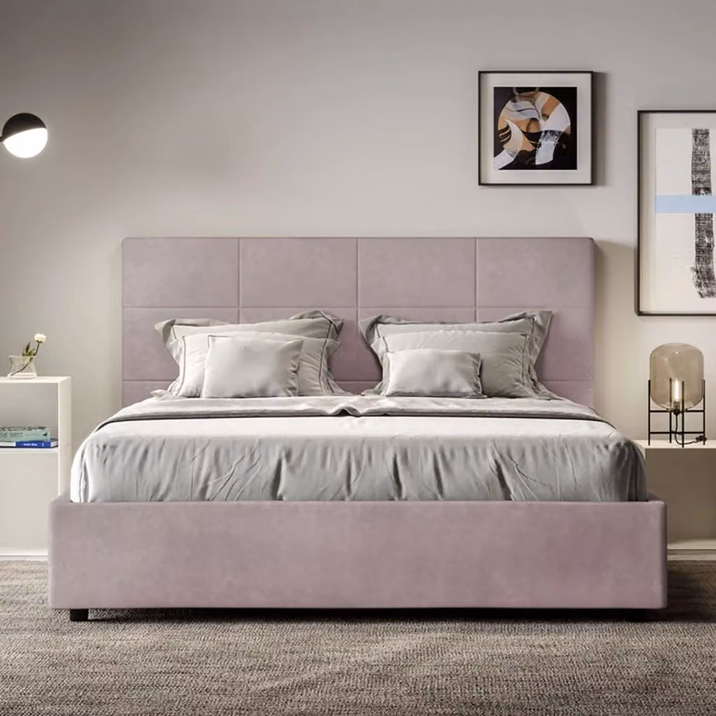 Letto Matrimoniale Mika con Contenitore e Rete con Alzata, Imbottito in Microfibra, Colore Glicine, L/P/H: 160 x 200 x 122 cm – 2