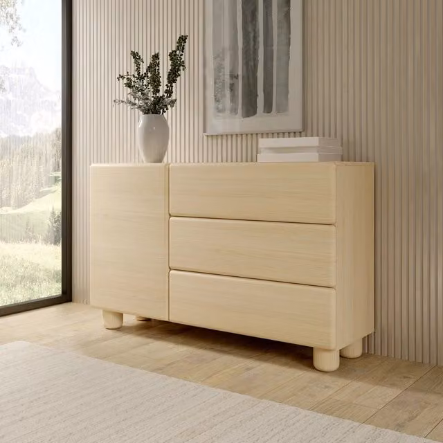 Madia DMORA Hanerito, Credenza Moderna in Legno MDF Colore Marrone Rovere e Beige, L: 130 cm, P: 38 cm, H: 80 cm – 1