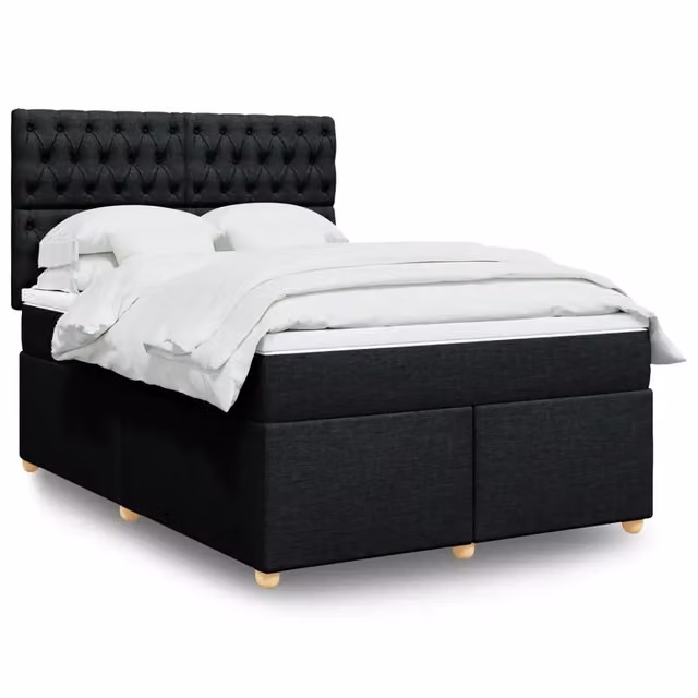 Letto Ibrido vidaXL con Giroletto a Molle e Materasso in Tessuto Nero e Bianco L/P/H: 160 x 200 cm