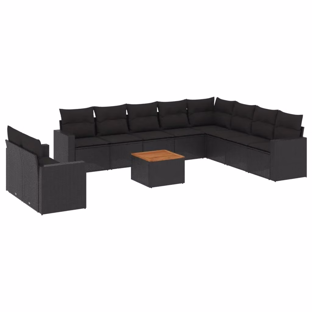 Set di divani da giardino VIDAXL in polyrattan nero con cuscini, 11 pezzi – 2