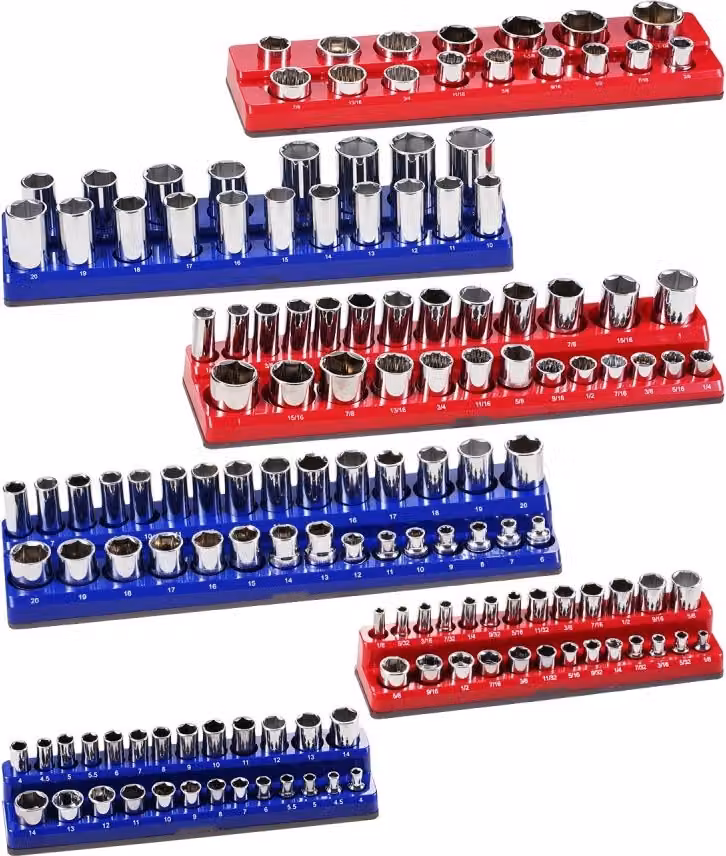Set di organizzatori magnetici per chiavi a bussola da 6 pezzi - Misure metriche e SAE - Conservazione degli utensili - Preciso e resistente