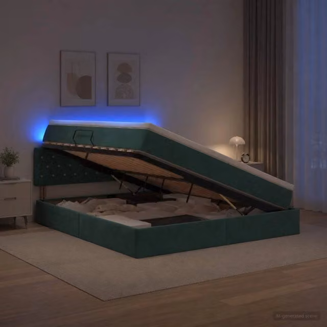 Letto con contenitore LED e materasso Verde Scuro 160 x 200 cm 3459201