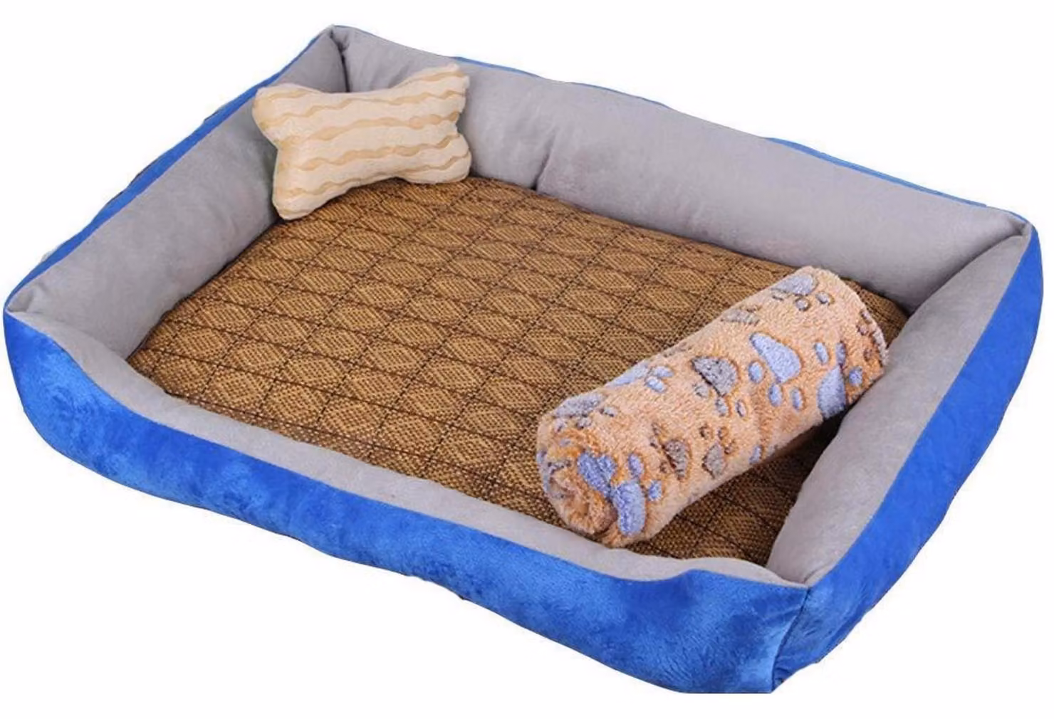 Cuccia per cani con bordo, lavabile, color blu-grigio, taglia XXS