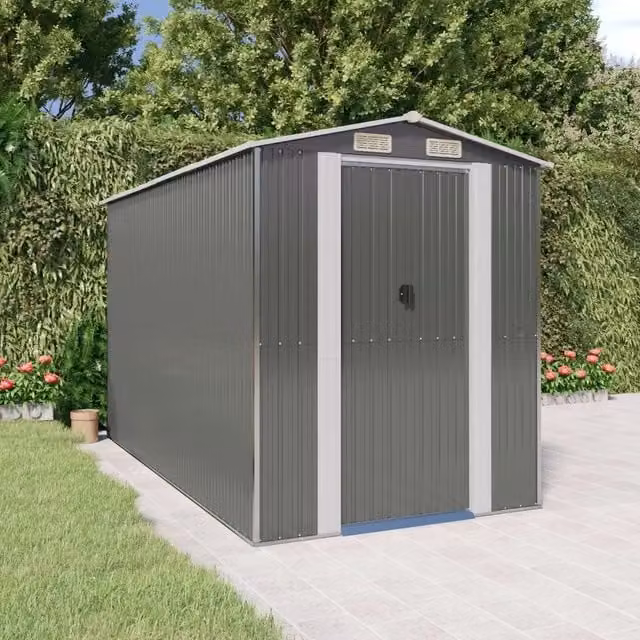 Capanno da Giardino Videx in Acciaio Zincato Grigio con Tetto a Capanna L: 357 cm, P: 192 cm, H: 223 cm – 1
