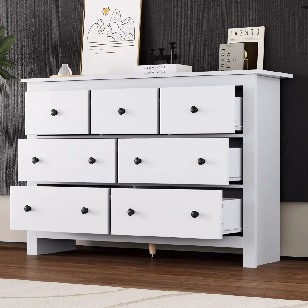 Credenza Chicfurn con 7 cassetti e guide scorrevoli per ingresso, cucina o soggiorno, colore bianco, L: 152 cm, P: 40 cm, H: 89 cm – 2