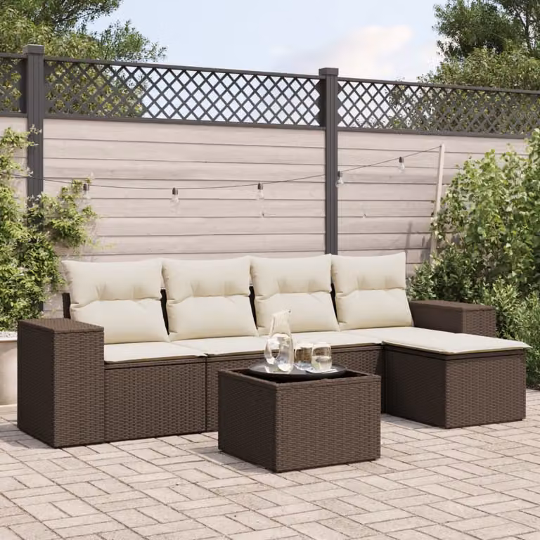 Maison Exclusive - Set Divano da Giardino 6 pz con Cuscini Marrone in Polyrattan