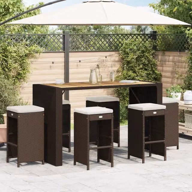 Sgabelli Bar da Giardino con Cuscini 6 pz Marroni in Polyrattan 368691