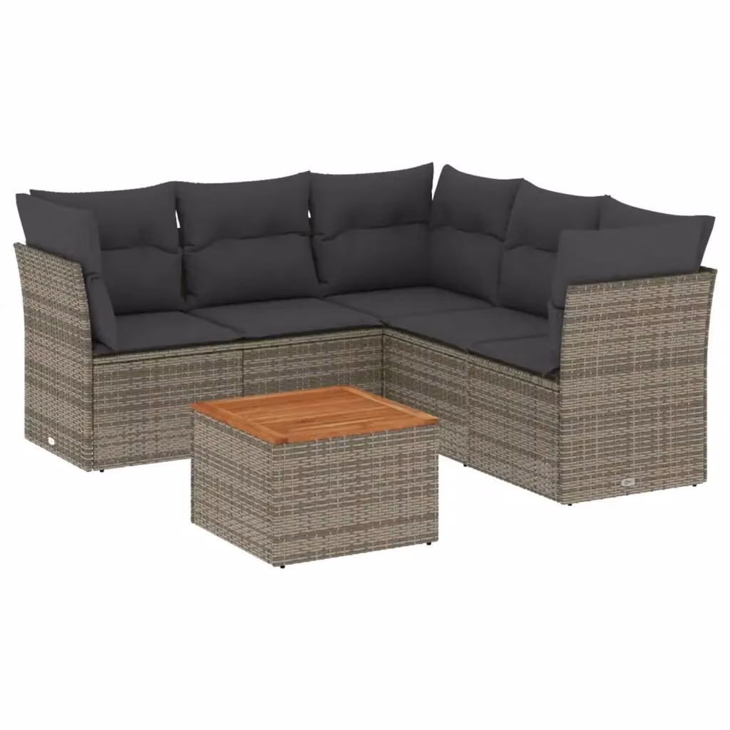 vidaXL Set Divano da Giardino a L 6 pz in Polyrattan Grigio con Cuscini e Tavolino da Esterno – 2