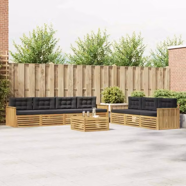 Set di divani da esterno a forma di U con tavolino da giardino vidaXL, colore bianco e antracite, in legno di acacia trattato con cuscini inclusi