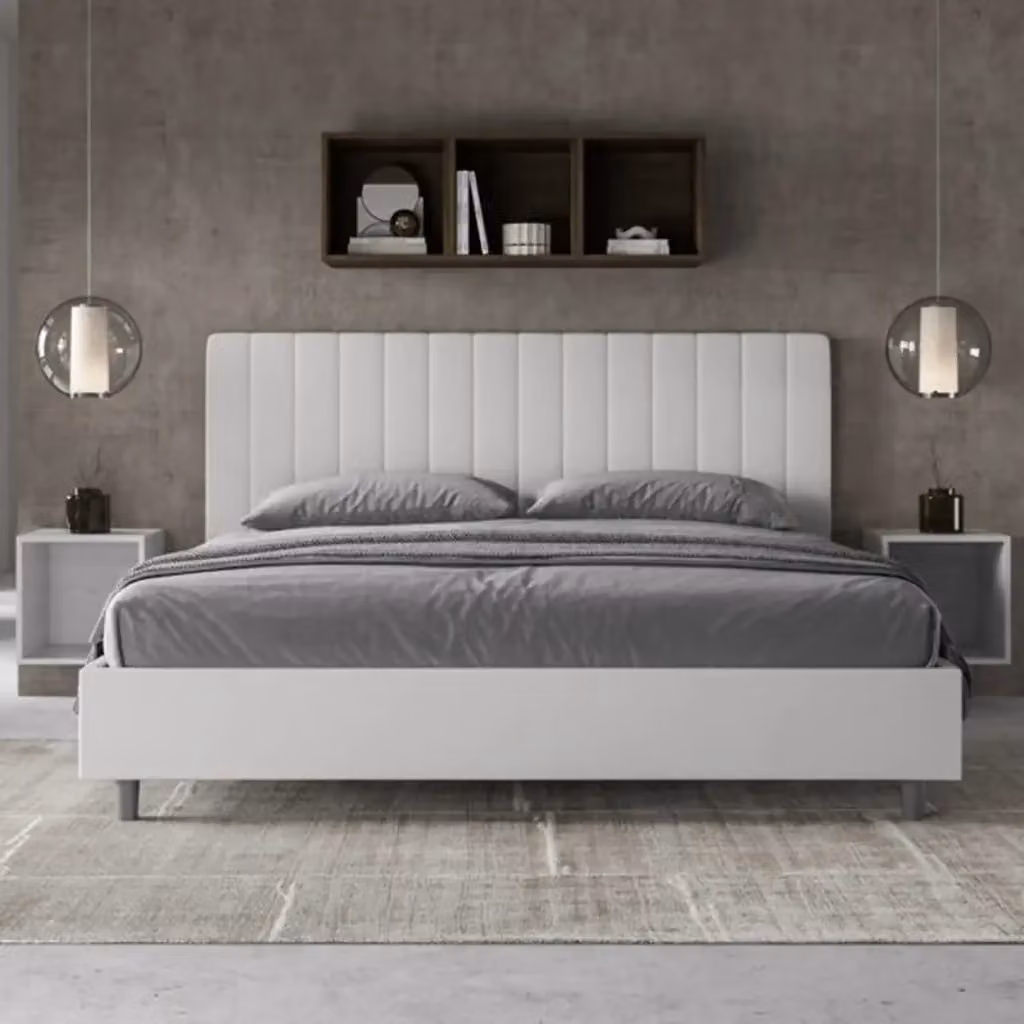 Letto matrimoniale king size con contenitore Ityhome Agueda imbottito in similpelle bianco L: 180 cm, P: 210 cm, H: 230 cm – 2
