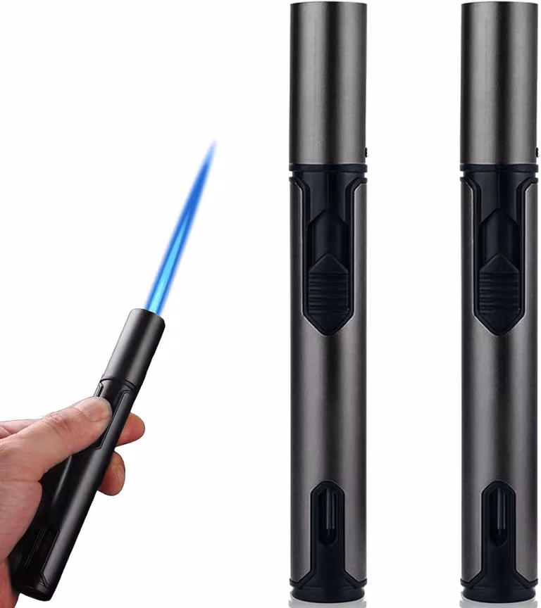 Accendini Jetflame, confezione da 2, accendini antivento, resistenti al vento, con sistema di sicurezza, accendini a gas ricaricabili in metallo, idea regalo per uomini (neri)