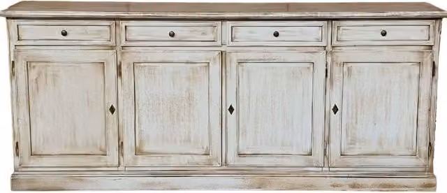 Credenza 4 porte in legno stile shabby chic bianco anticato Mobili 2G L: 205 cm, P: 42 cm, H: 86 cm – 1
