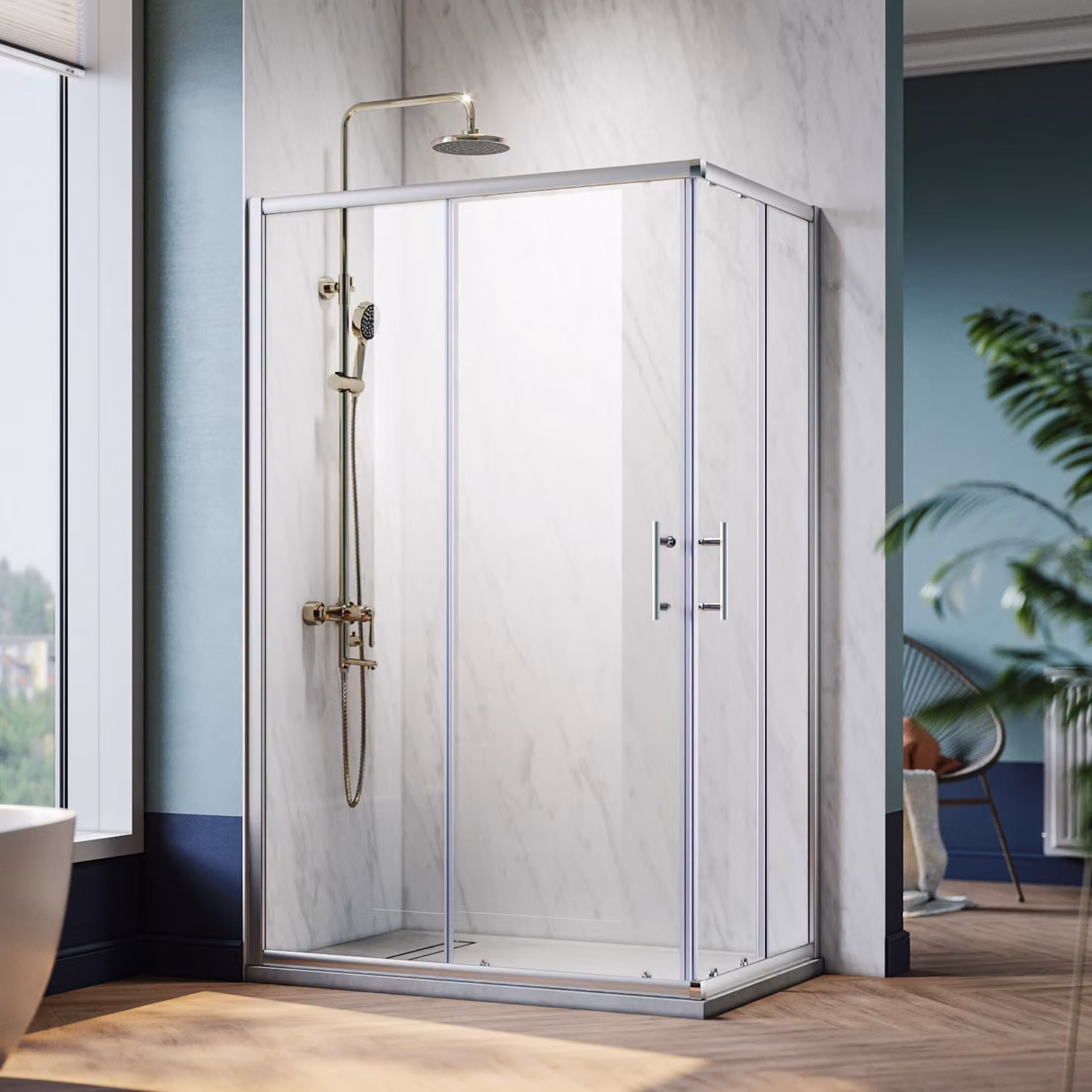 SONNI cabina doccia 70 x 120cm ingresso angolare doppia porta scorrevole doccia ESG vetro funzione di sgancio rapido protezione dagli spruzzi d'acqua