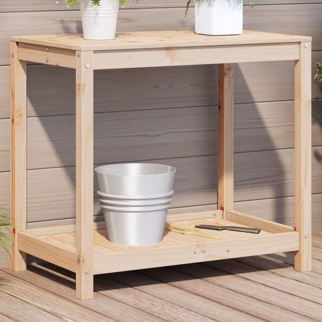 vidaXL Tavolo da giardino in legno massello di pino stile rustico, L 82,5 cm x P 50 cm x H 75 cm, marrone/beige