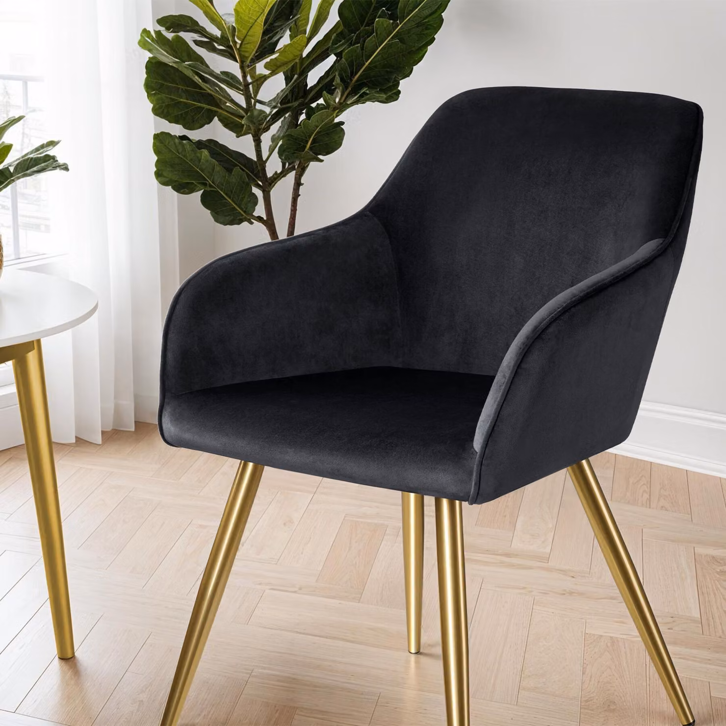 Set di 2 sedie Marilyn tectake in velluto nero e oro per sala da pranzo o ufficio in casa – 3