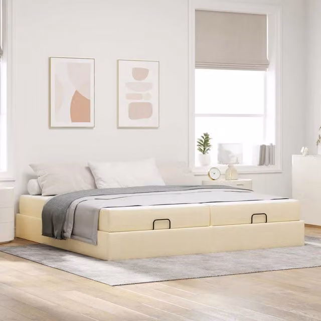 Letto matrimoniale con materasso in schiuma vidaXL beige con cassetti e struttura imbottita L/P/H: 200 x 200 x 43,5 cm