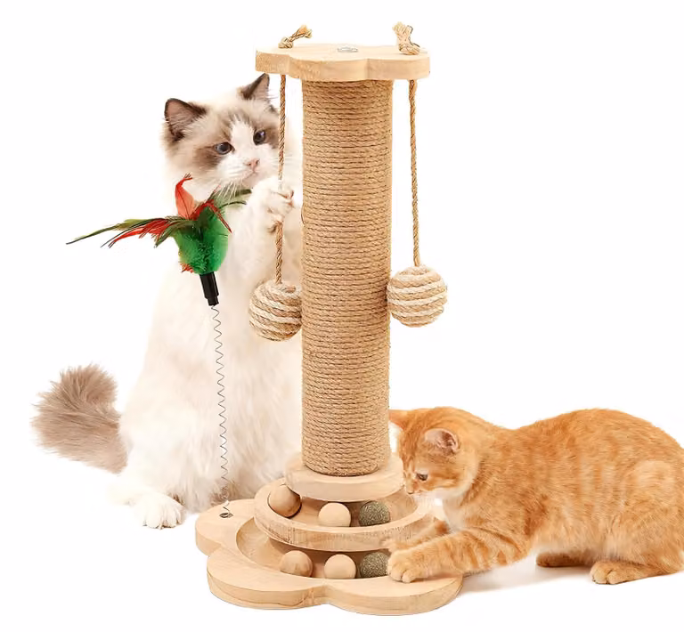 Albero per gatti con sisal naturale e base in legno