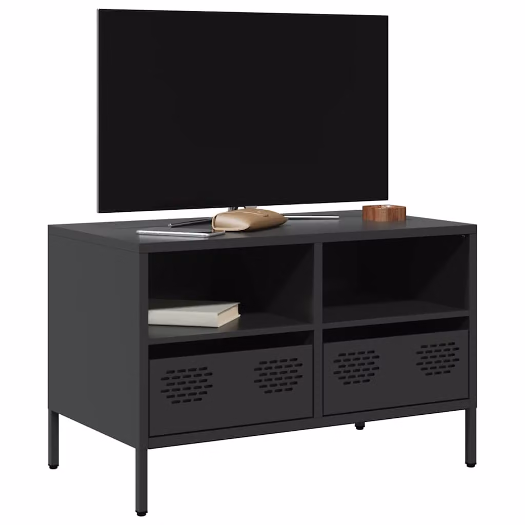 vidaXL Carrello Mobile per TV in Metallo Nero con Scomparti Media L: 68 cm, P: 39 cm, H: 43,5 cm