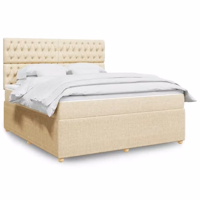 Letto Ibrido vidaXL con Giroletto a Molle e Materasso in Tessuto Beige e Bianco L/P: 180 x 200 cm
