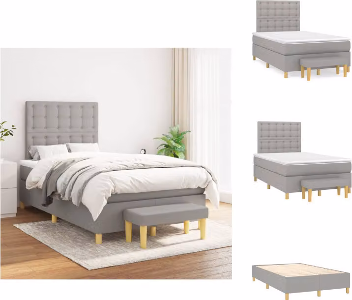 vidaXL Letto a molle con materasso in tessuto grigio chiaro 120x200 cm - Letti & strutture letto