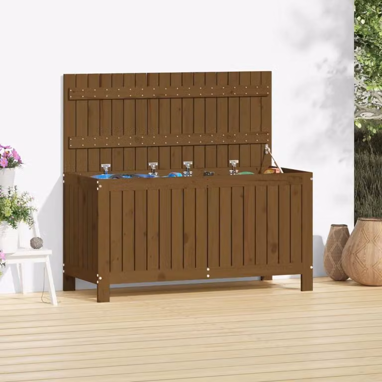 The Living Store Cassapanca da giardino marrone miele 115x49x60 cm in legno di pino massiccio