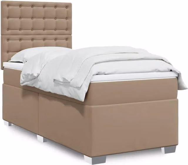 Letto con Giroletto a Molle e Materasso Ibrido vidaXL in Similpelle Beige e Bianco L/P/H: 90 x 190 cm