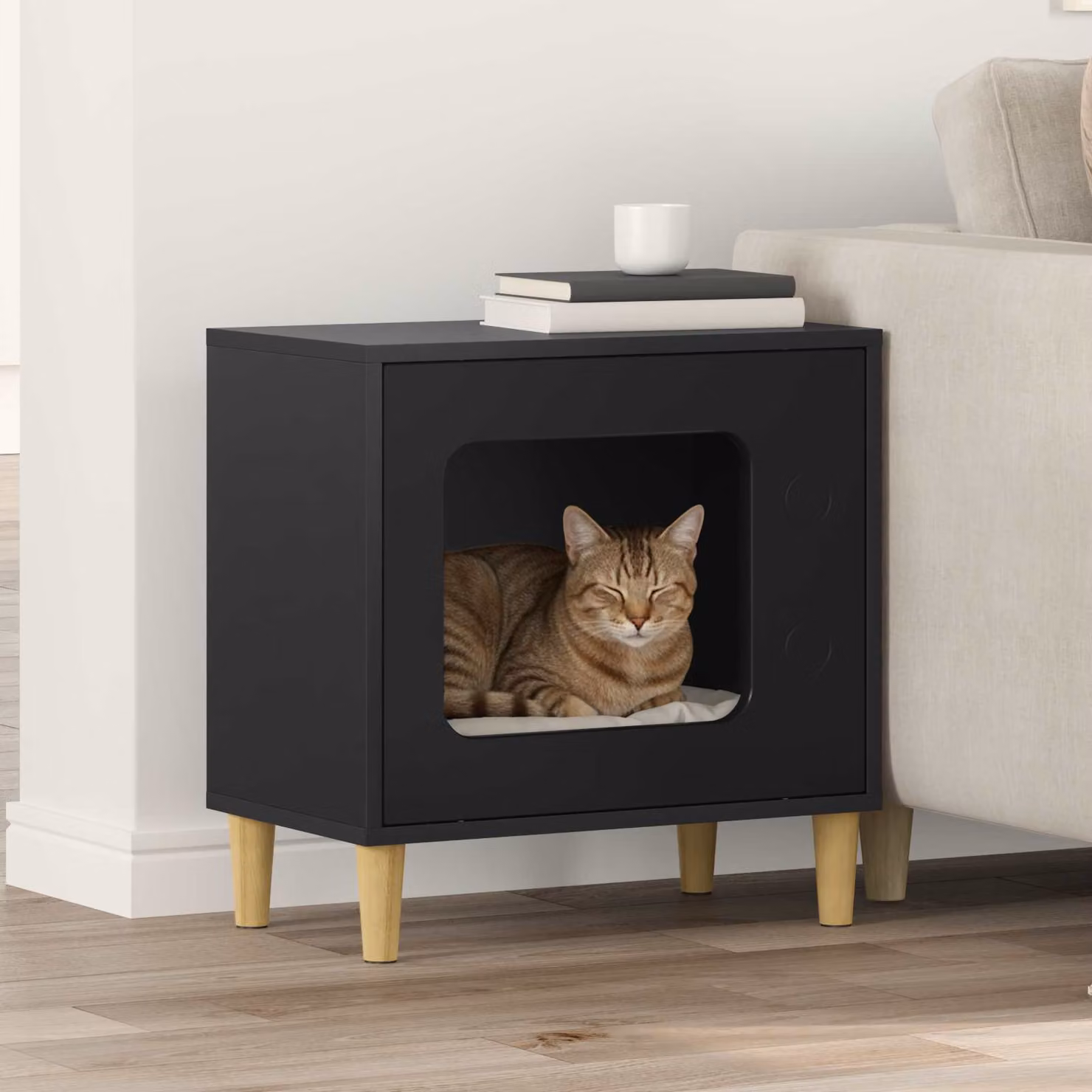Casa per Gatti vidaXL in Legno MDF Nero L 51 cm x P 30 cm x H 52 cm