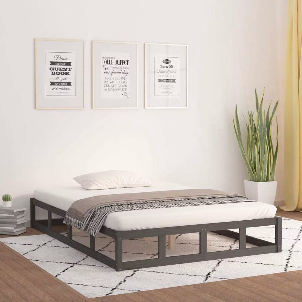 The Living Store Letto in legno massiccio grigio 150x200 cm