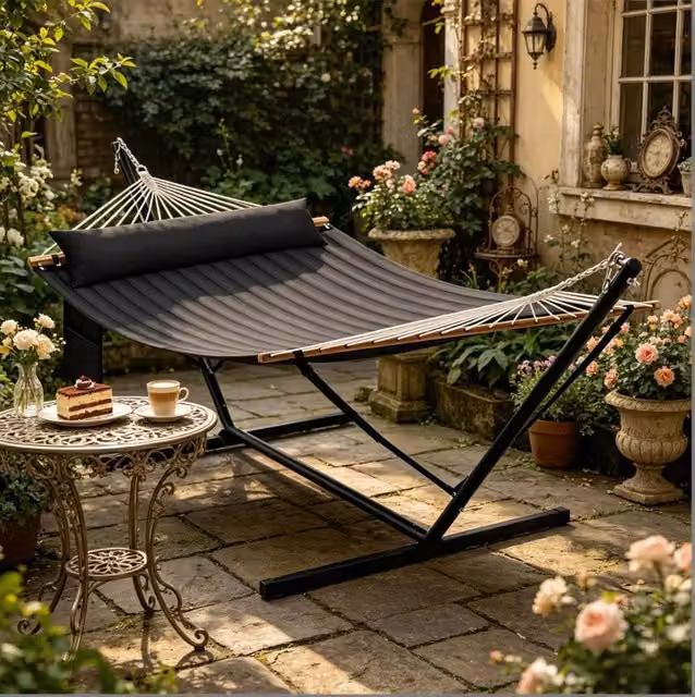 Amaca doppia con telaio; 200 x 140 cm; metallo e poliestere; antracite