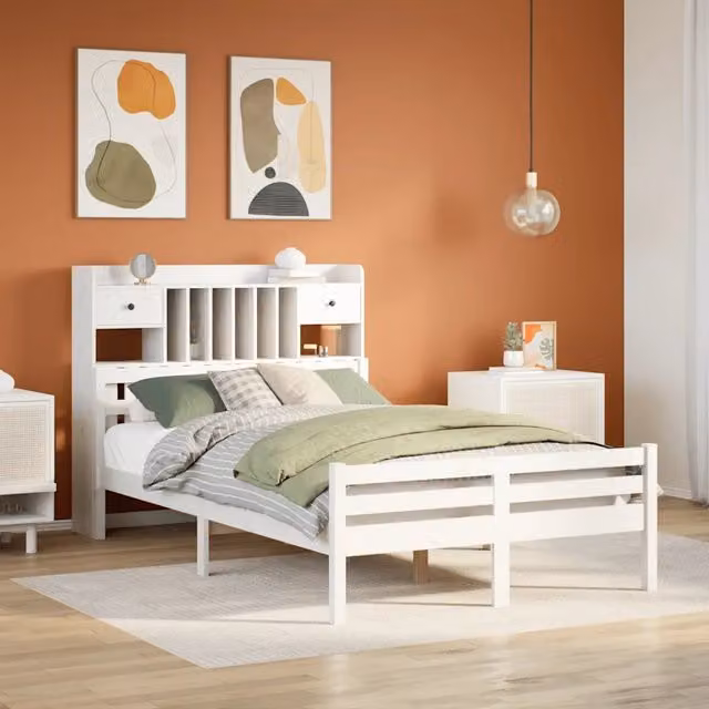 Letto Libreria senza Materasso Bianco 135x190 cm Legno di Pino 3322254