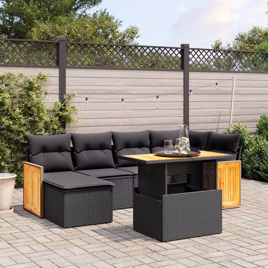 Maison Exclusive - Set Divani da Giardino con Cuscini 7pz Nero Polyrattan
