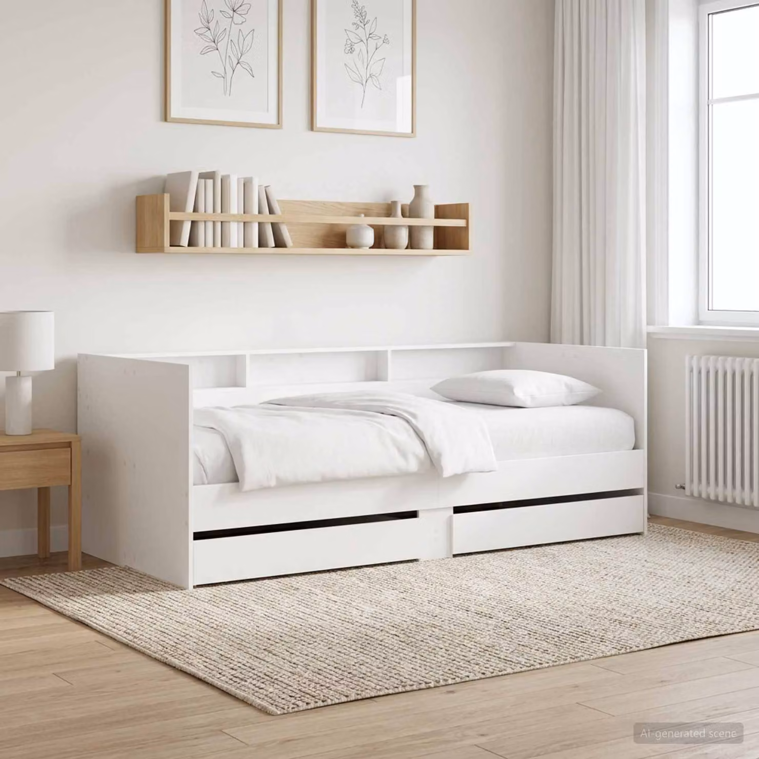 Daybed vidaXL con cassetto e scaffale laterale in legno ingegnerizzato bianco stile rustico