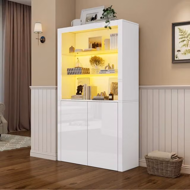 Vetrina REDOM Bianca Lucida con Illuminazione Integrata e Ante in Vetro L/P/H: 100 x 35 x 170 cm – 1