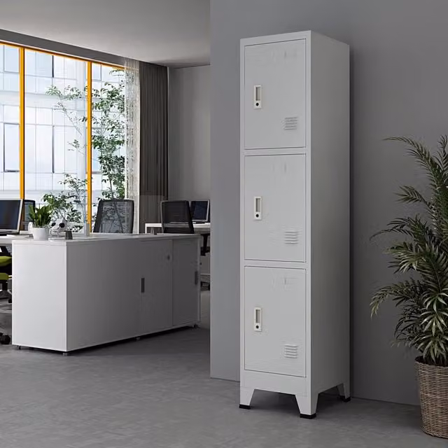 Armadio Spogliatoio Joroinen en.casa Mobile a Colonna in Acciaio con 3 Ante e Serratura, Grigio Matt, H: 180 cm, L: 45 cm, P: 38 cm