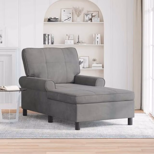 Chaise Lounge Moderna vidaXL in Velluto Grigio con Cuscino in Schiuma, L/P/H: 157 x 91 x 91 cm – 1