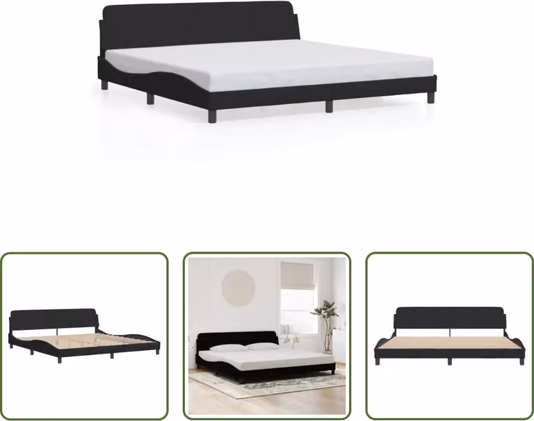 The Living Store Struttura letto con testiera nera 200x200 cm in velluto