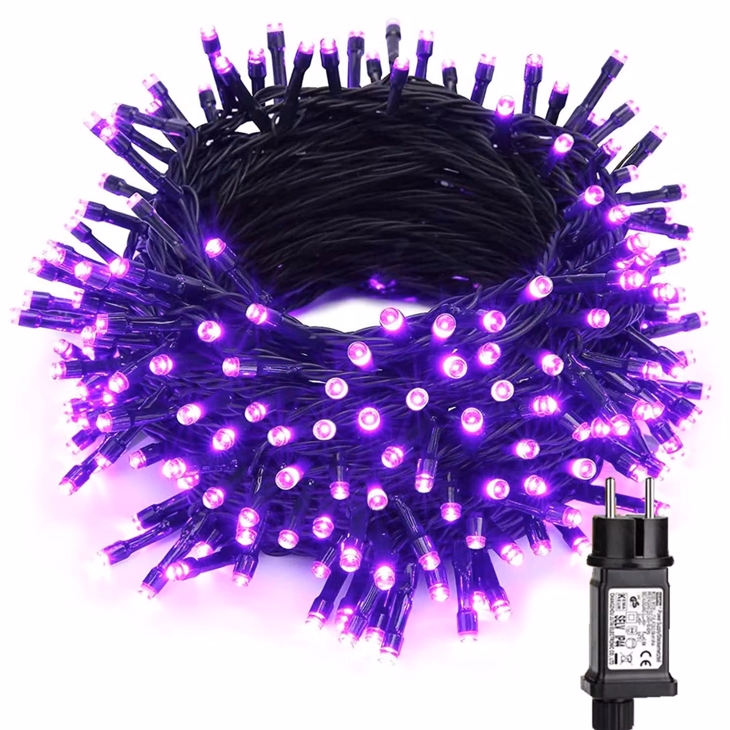 Catena luminosa a LED, 20 metri, 200 LED viola, 8 modalità, grado di protezione IP44, adatta per interni ed esterni
