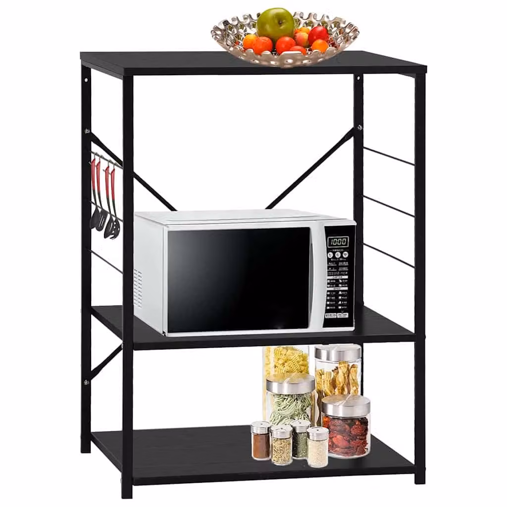 Carrello porta microonde vidaXL nero in legno e metallo L: 60 cm, P: 39,6 cm, H: 79,5 cm