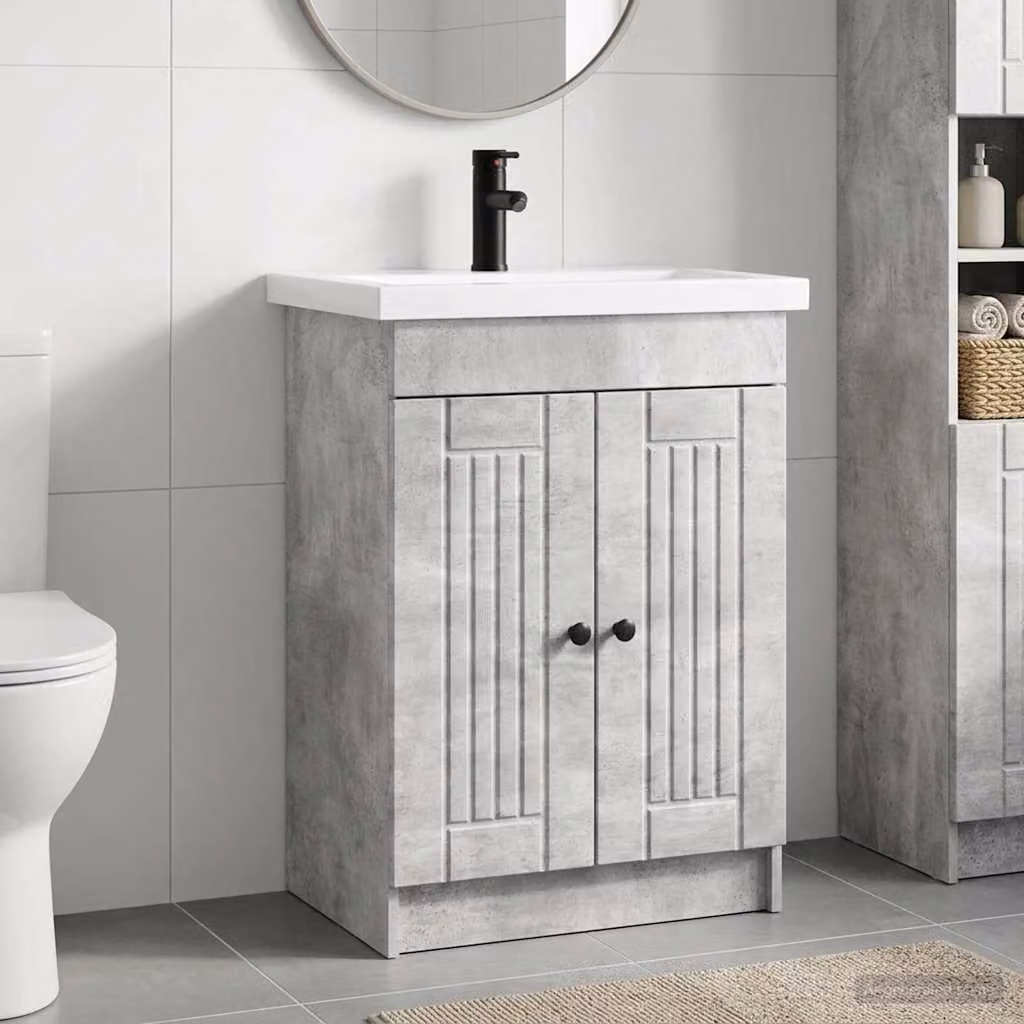 Set di mobili per il bagno moderno vidaXL in legno e metallo, Grigio e Nero, L: 78,5 cm, P: 37,5 cm, H: 81 cm