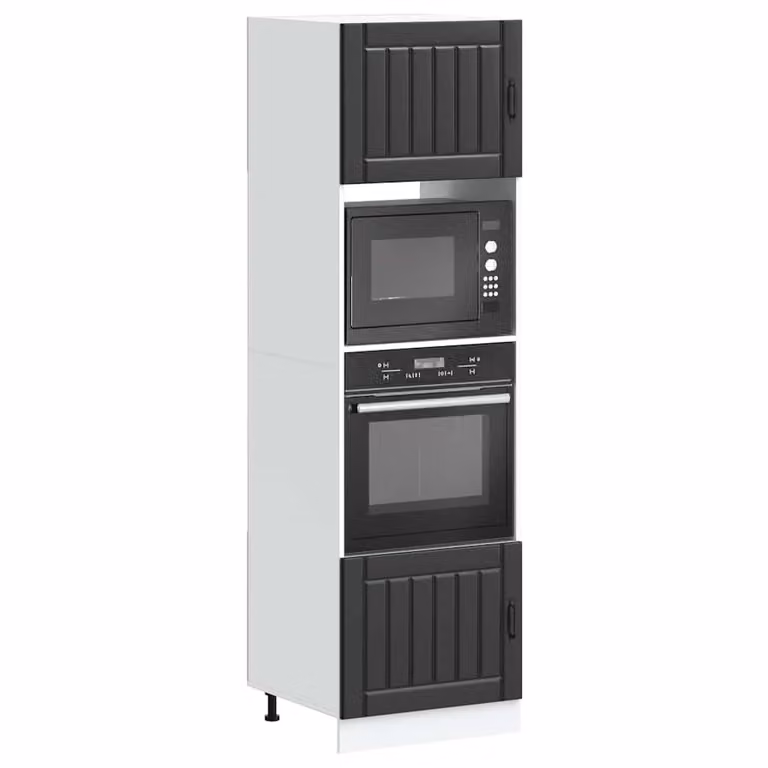 Set di 2 armadi per forno vidaXL Lucca neri in legno multistrato e MDF con ante a battente