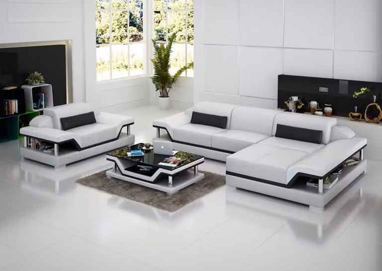 Design Ledersofa Sofa Couch Polster Eck Wohnlandschaft Garnitur Sofa USB LED