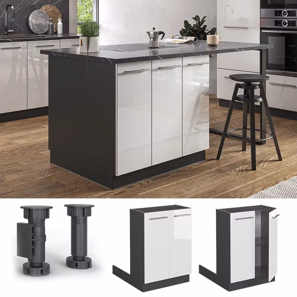 Isola cucina Vicco Fame-Line bianco lucido e antracite con base senza piano di lavoro L: 60 cm, H: 82 cm, P: 30 cm – 2
