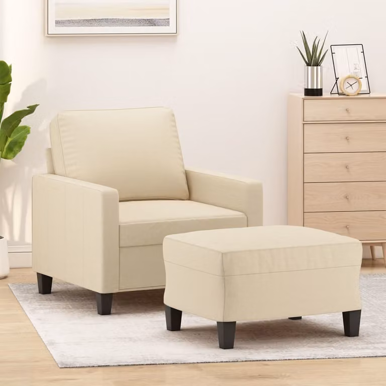 Maison Exclusive - Poltrona con poggiapiedi color crema, 60 cm, in tessuto