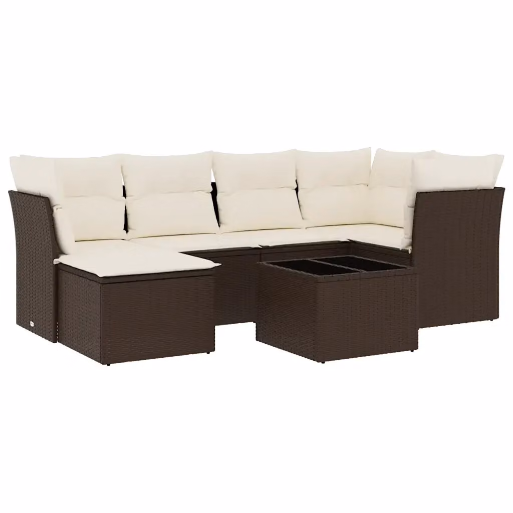 Set di divani da giardino VIDAXL in polyrattan marrone con cuscini, design moderno a L, 7 pezzi – 2