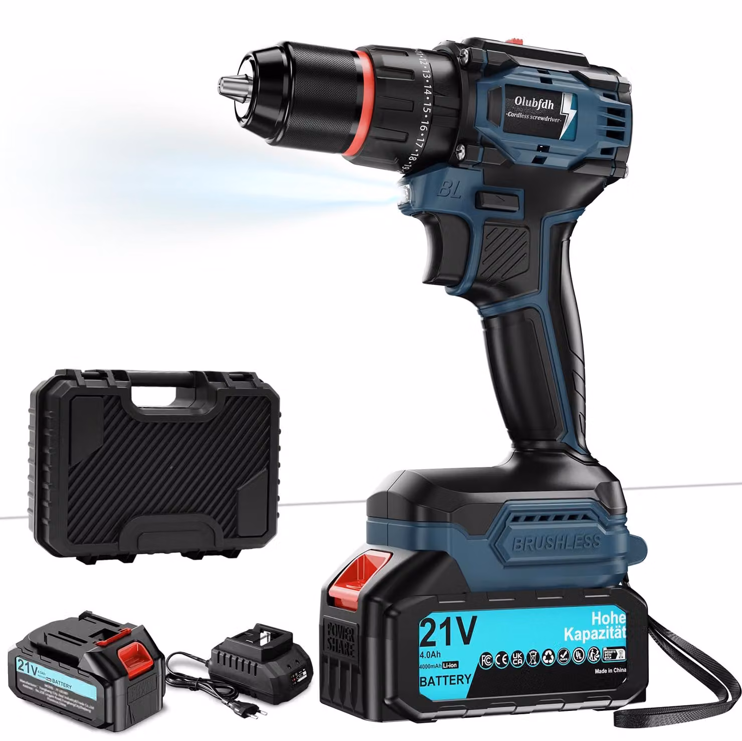 Trapano a batteria brushless - 21 V, 4,0 Ah, coppia di 50 Nm, 2 velocità