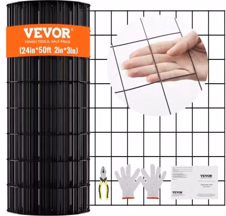 Rete Metallica Zincata e Rivestita in Vinile VEVOR per Recinti e Pollai, Colore Nero