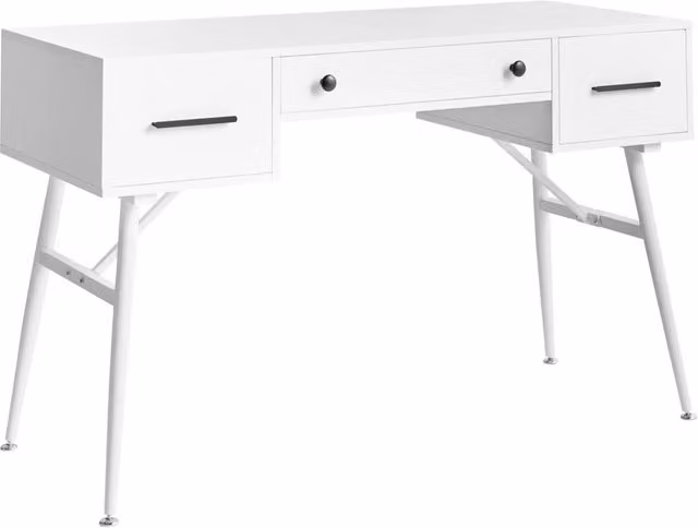 Scrivania da ufficio per casa in truciolato bianco con gambe in ferro 120 x 50 cm con 3 cassetti stile retrò