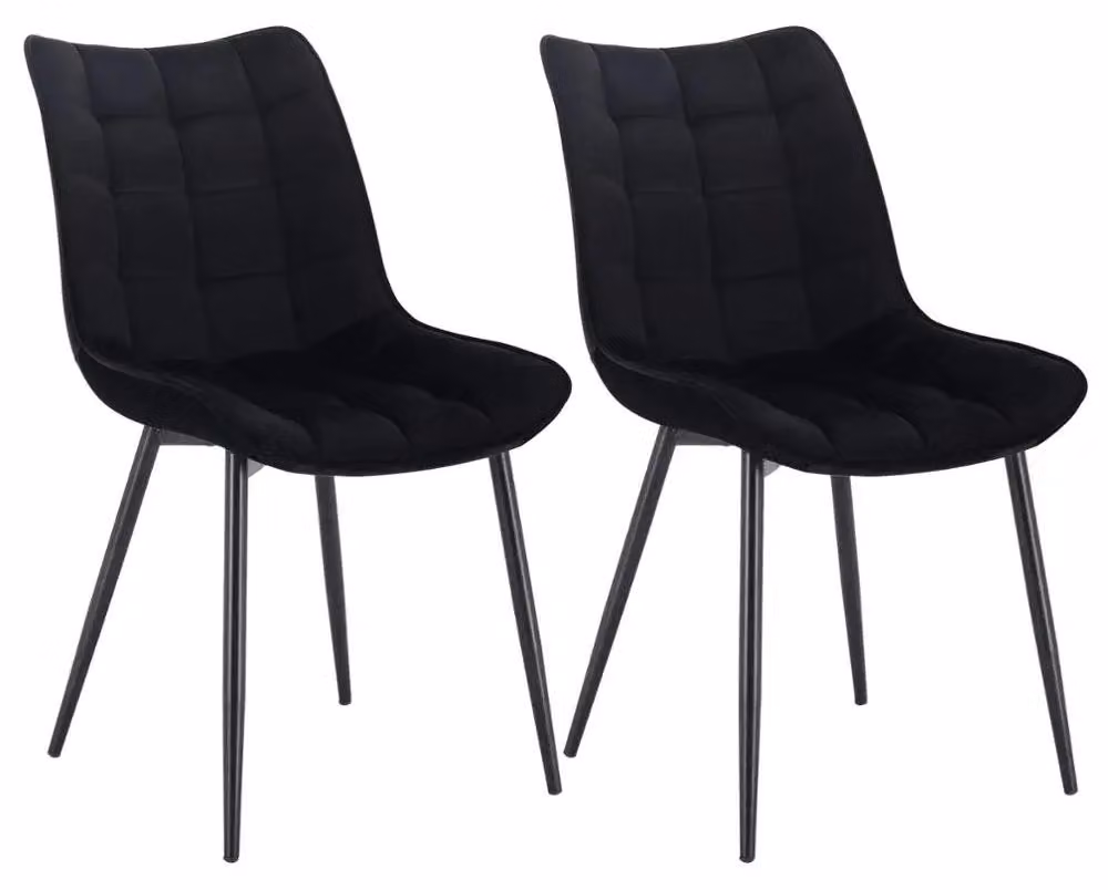 Set di 2 sedie da pranzo - Sedia da pranzo - Rivestimento in velluto - Seduta imbottita - Gambe in metallo robuste - Da montare - Colore: nero